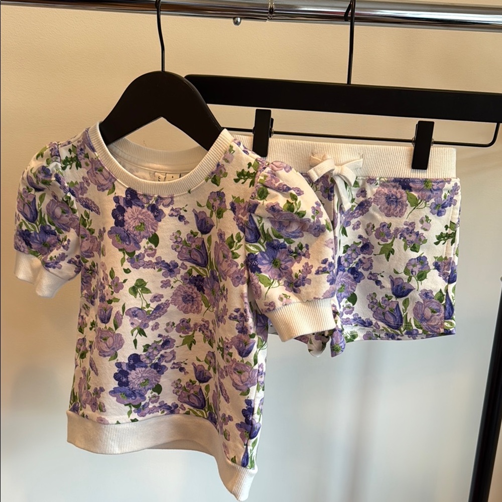 Janie and Jack Floral Puff Sleeve Top (5) and Shorts (4) Set